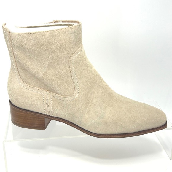 Cole HAAN Size 9.5 Ankle Boots Suede Ecru Beige Block Heel Booties Naia Womens - Picture 9 of 14
